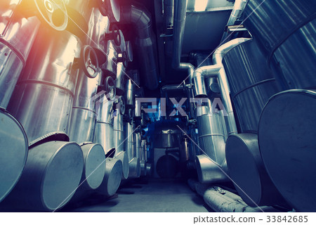 Steel pipelines and cables in blue tones 33842685