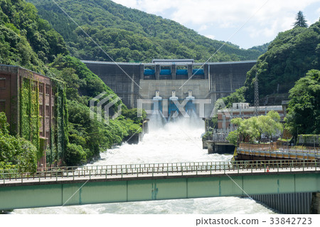 Scenery of Amagase dam released after typhoon passing 33842723