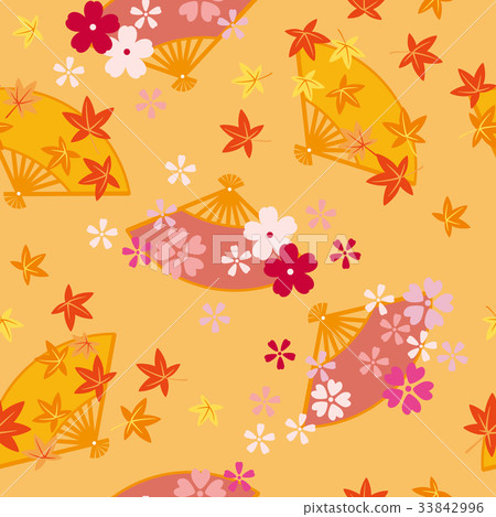 Seamless pattern Autumn leaves and cherry blossoms fan Seamless pattern Autumn leaves and cherry blossoms fan 33842996