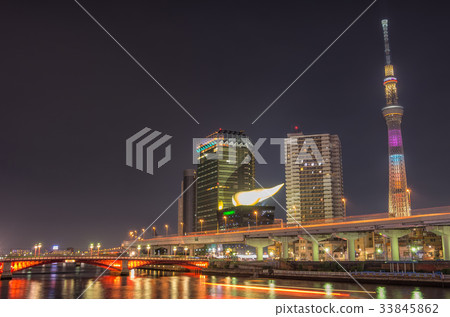 [Tokyo night view] Tokyo Sky Tree Asakusa Sumida River Komagata Bridge Valentine 33845862