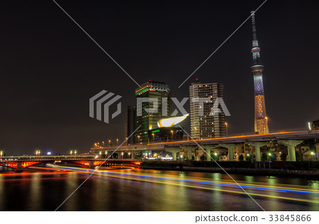 [Tokyo night view] Tokyo Sky Tree Asakusa Sumida River Komagata Bridge 33845866