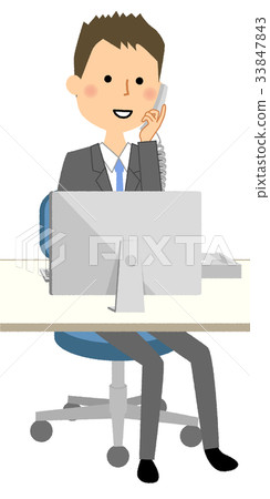 Businessman PC and phone Businessman PC and phone 33847843