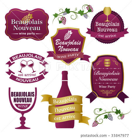 Beaujolais Nouveau vintage label set Beaujolais Nouveau vintage label set 33847977