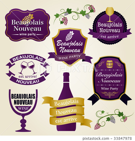 Beaujolais Nouveau vintage label set 33847978