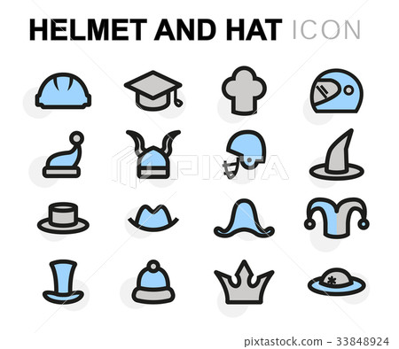 Vector flat helmet and hat icons set Vector flat helmet and hat icons set 33848924