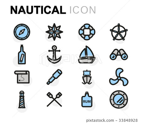 Vector flat nautical icons set 33848928