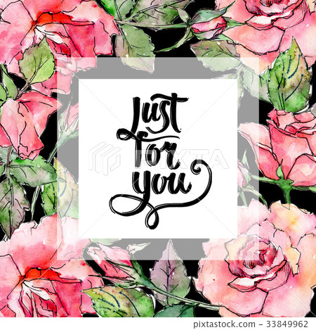 Wildflower rose flower frame in a watercolor style 33849962