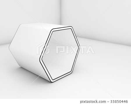 Empty white hexagonal object. 3d render 33850446