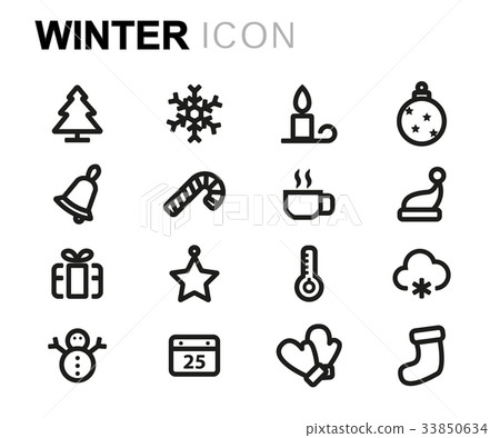 Vector line winter icons set 33850634
