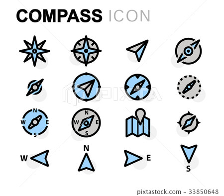 Vector flat line compass icons set - Stock Illustration [33850648] - PIXTA