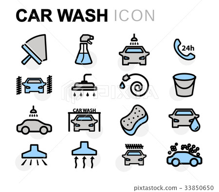 Vector flat line car wash icons set - Stock Illustration [33850650] - PIXTA
