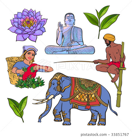Set of hand drawn Sri Lanka cultural symbols 33851767