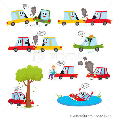 Funny car characters - accident, crash, collision Funny car characters - accident, crash, collision 33851788