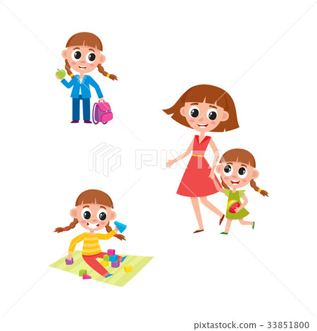 Girl going to school, playing, walking with mom Girl going to school, playing, walking with mom 33851800