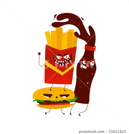 vector flat cartoon angry fastfood monsters. vector flat cartoon angry fastfood monsters. 33851825