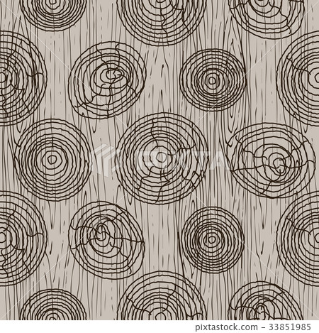 Wooden bark circles beige seamless vector pattern. 33851985