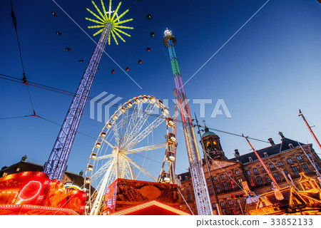 amusement park at the center of Amsterdam  night 33852133