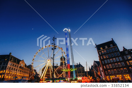 amusement park at the center of Amsterdam  night 33852134