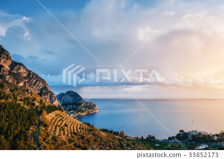 Spring panorama of sea coast city Trapany. Sicily Spring panorama of sea coast city Trapany. Sicily 33852173