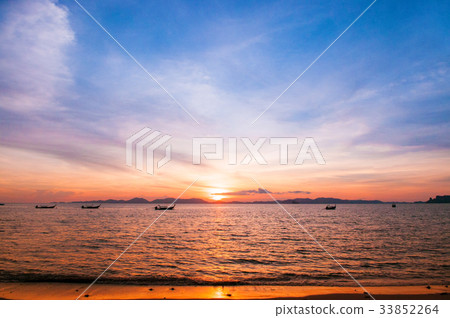 Sunset sea and fishing boat, Krabi, Thailand 33852264