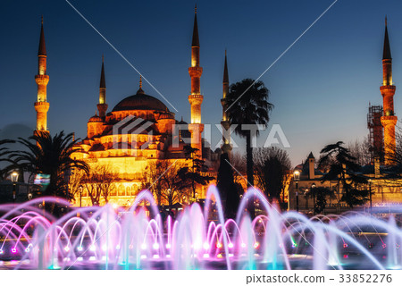 Illuminated Sultan Ahmed Mosque Blue befor Illuminated Sultan Ahmed Mosque Blue befor 33852276