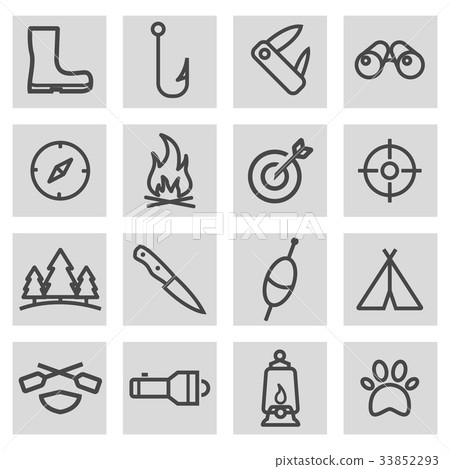 Vector black line hunting icons set Vector black line hunting icons set 33852293