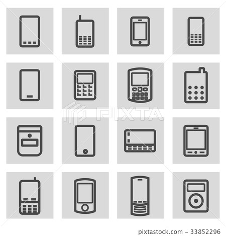 Vector black line mobile icons set - Stock Illustration [33852296] - PIXTA