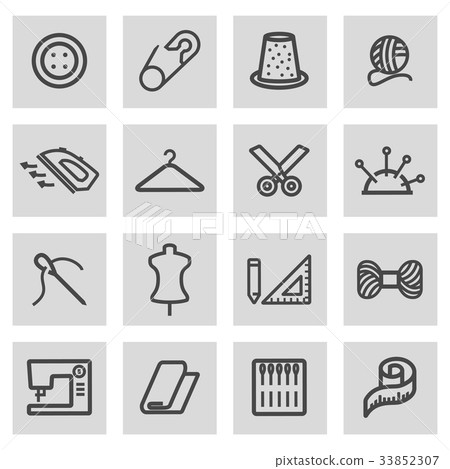Vector black line sewing icons set - Stock Illustration [33852307] - PIXTA