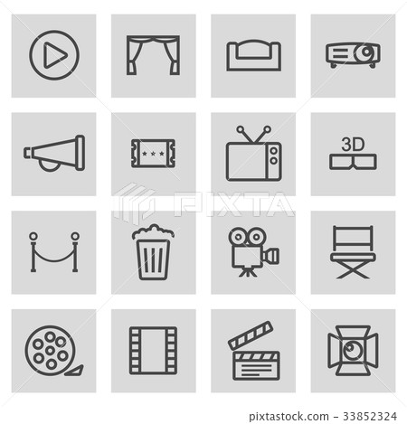Vector black line cinema icons set - Stock Illustration [33852324] - PIXTA
