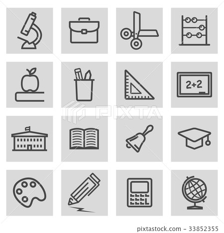 Vector black line education icons set - Stock Illustration [33852355 ...