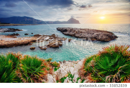 Spring panorama of sea coast city Trapany. Sicily Spring panorama of sea coast city Trapany. Sicily 33852839