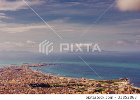 Spring panorama of sea coast city Trapany. Sicily Spring panorama of sea coast city Trapany. Sicily 33852868