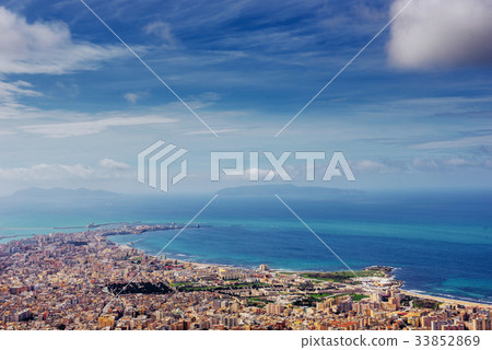 Spring panorama of sea coast city Trapany. Sicily Spring panorama of sea coast city Trapany. Sicily 33852869