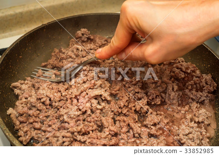 Close-up of fried minced meat Close-up of fried minced meat 33852985