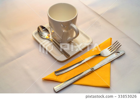 Table setting on white background Table setting on white background 33853026