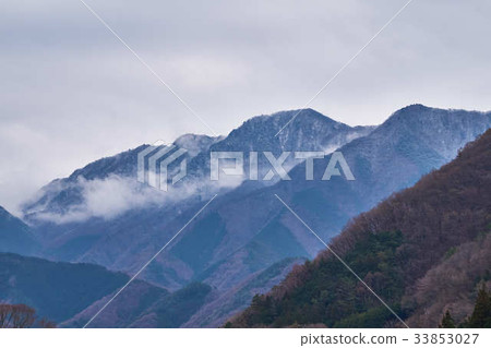 View of winter mountains from National Highway 358 in Yamanashi Prefecture View of winter mountains from National Highway 358 in Yamanashi Prefecture 33853027