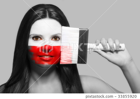 Female supporter in national colors of Poland Female supporter in national colors of Poland 33855920