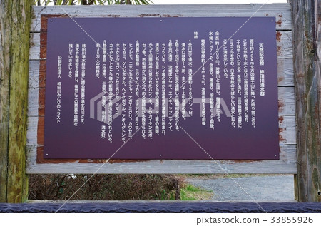 Shizuoka Prefecture local tourist information · natural monument description board of Shibatagawa Yusui group and Shibata river basin · horizontal position 33855926
