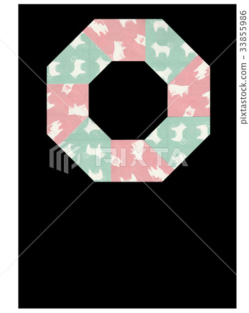 Octagonal frame Chiyogami New Year's card dog Year of the dog Octagonal frame Chiyogami New Year's card dog Year of the dog 33855986