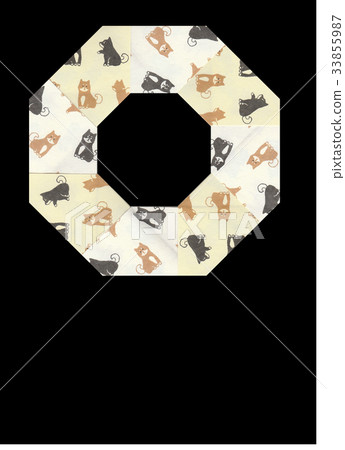 Octagonal frame Chiyogami New Year's card dog Rooster year Zodiac Octagonal frame Chiyogami New Year's card dog Rooster year Zodiac 33855987
