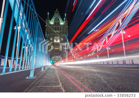 Light trails along Tower Bridge in London 33856253