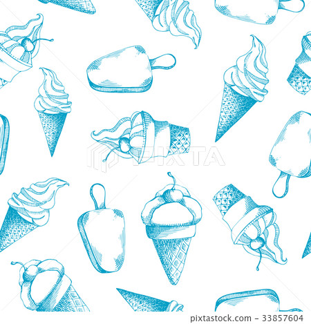 Hand drawn seamless pattern with ice cream. - Stock Illustration ...