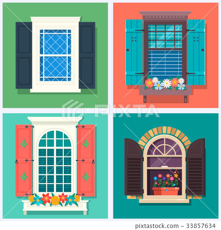 Set of detailed various colorful windows with 33857634