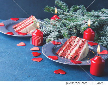 Red velvet cake slice for Valentines day dessert 33858245