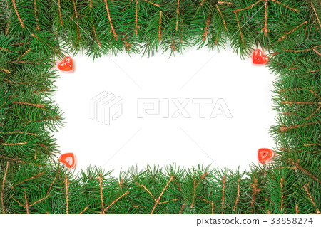 Christmas frame made of fir branches isolated on Christmas frame made of fir branches isolated on 33858274