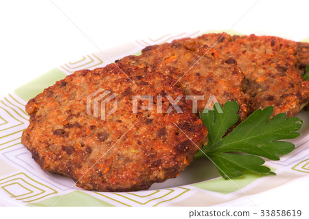 fried liver cutlets or pancakes on a plate fried liver cutlets or pancakes on a plate 33858619