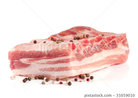pieces of pork with peppercorn isolated on white pieces of pork with peppercorn isolated on white 33859010