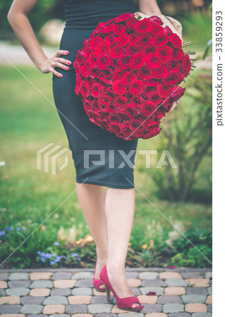 Fashion beautiful woman is wearing black dress is 33859293