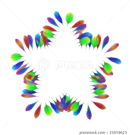 Colorful feathers. Star frame. Isolated on white  33859623