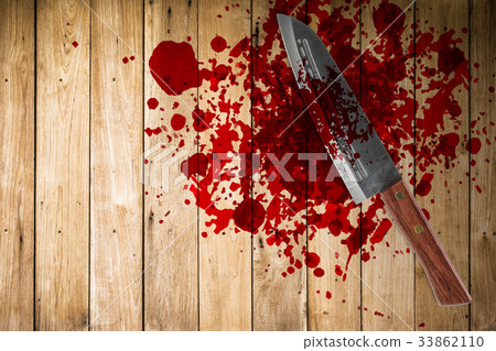 knife with grunge of blood on wood halloween 33862110